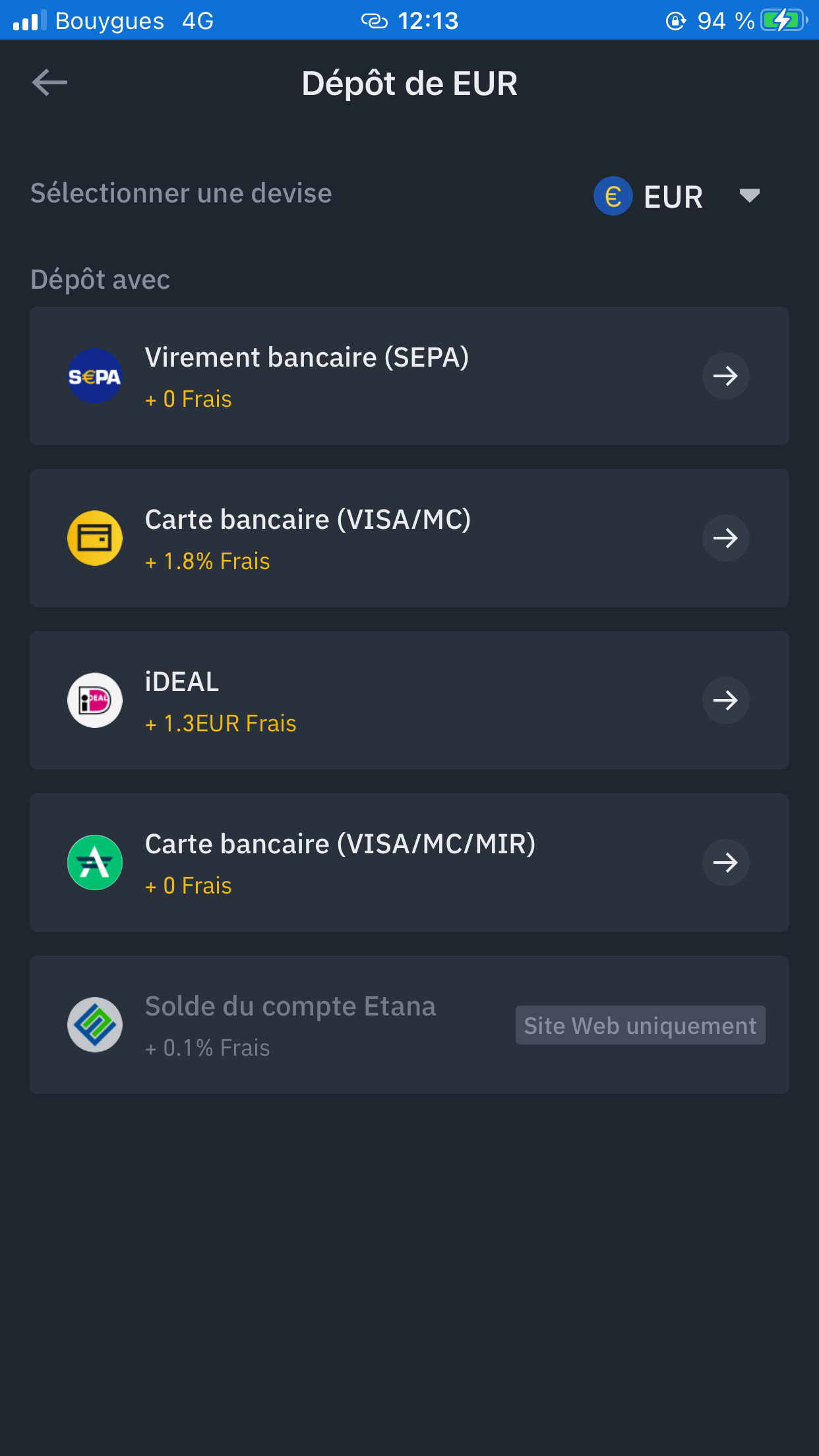 type depot binance