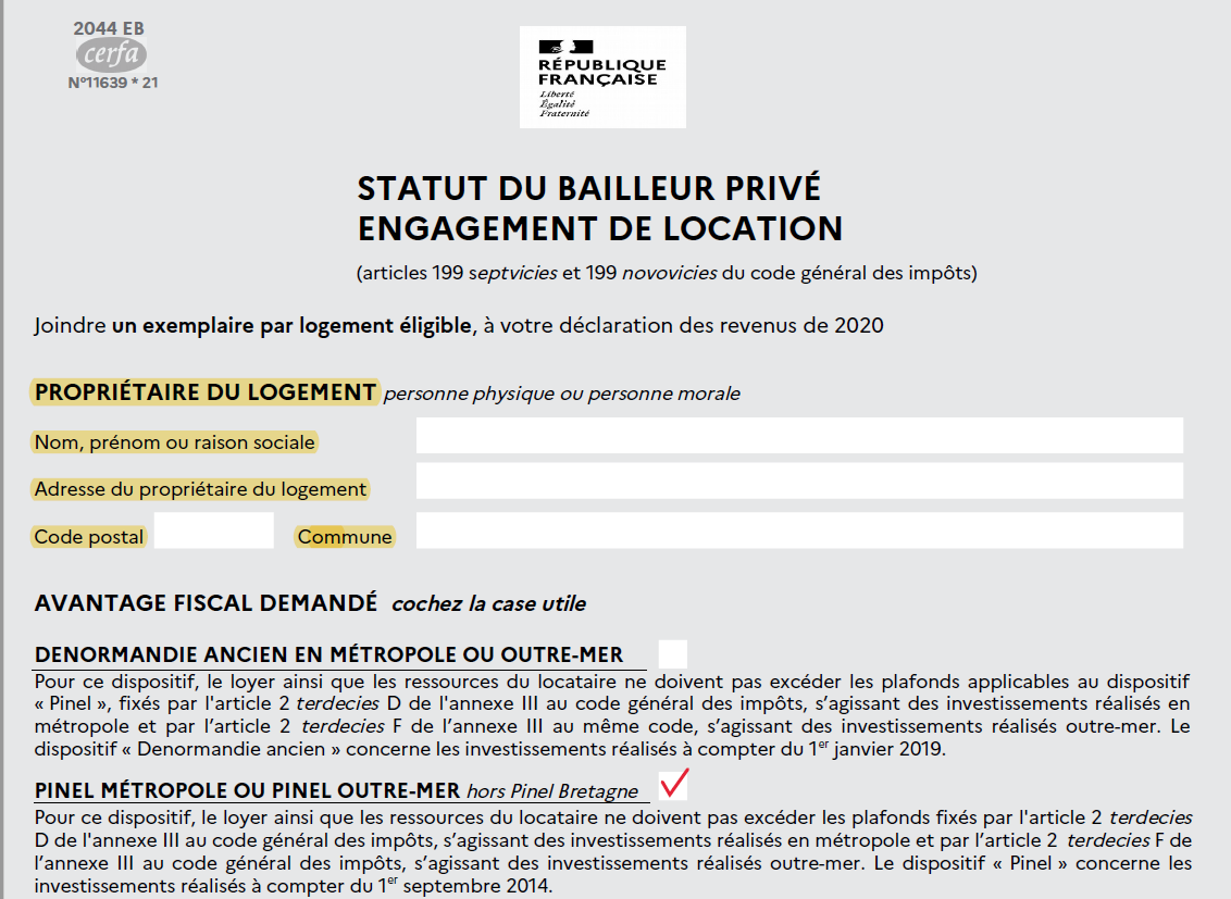 statut bailleur prive location formulaire etat