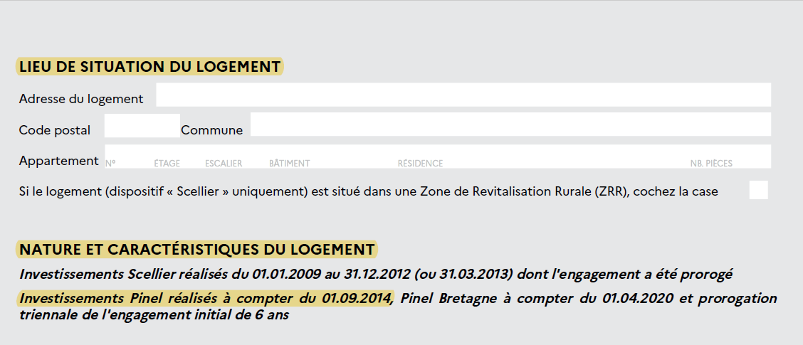 lieu situation logement pinel declaration