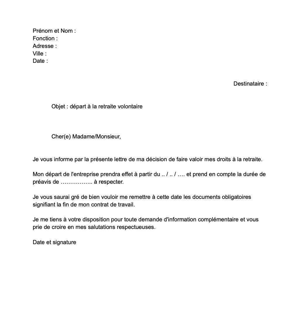 modele depart retraite volontaire