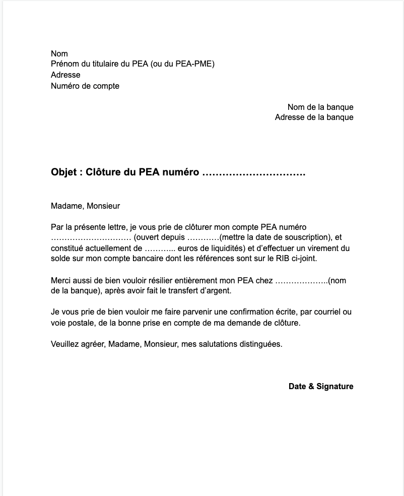 modele lettre cloture pea