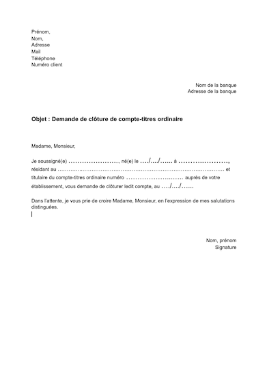 modele lettre resiliation compte titres