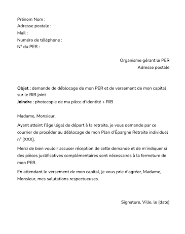 modele lettre type deblocage per