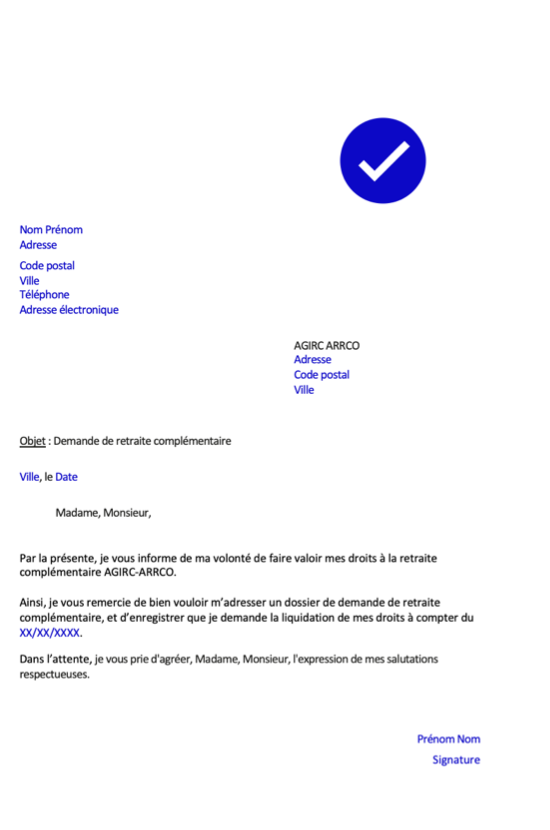 modele lettre demande retraite complementaire