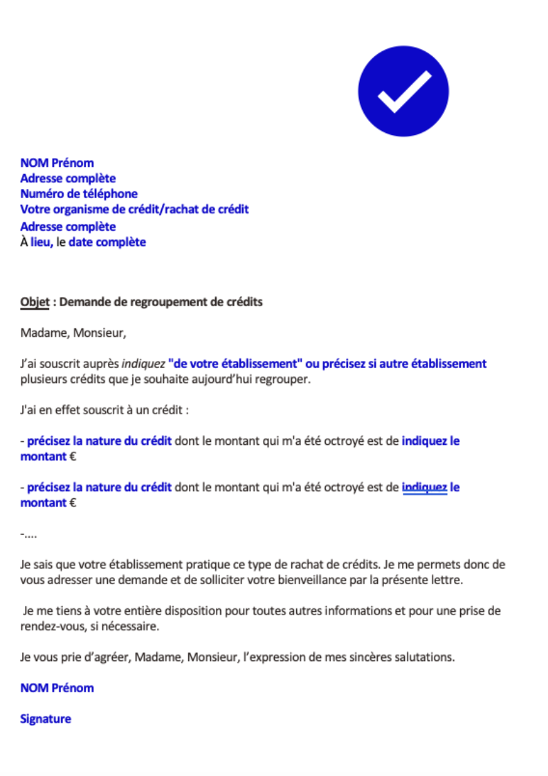 modele lettre regroupement credit