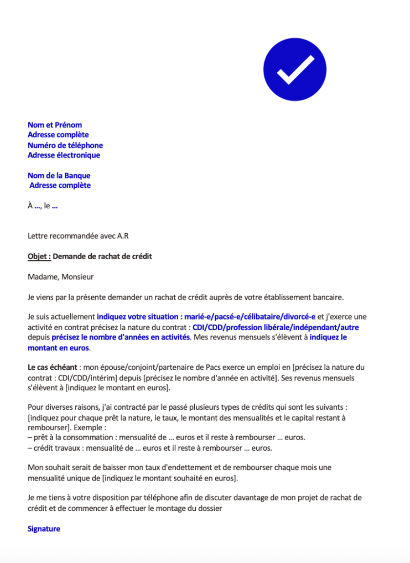 modele lettre rachat credits