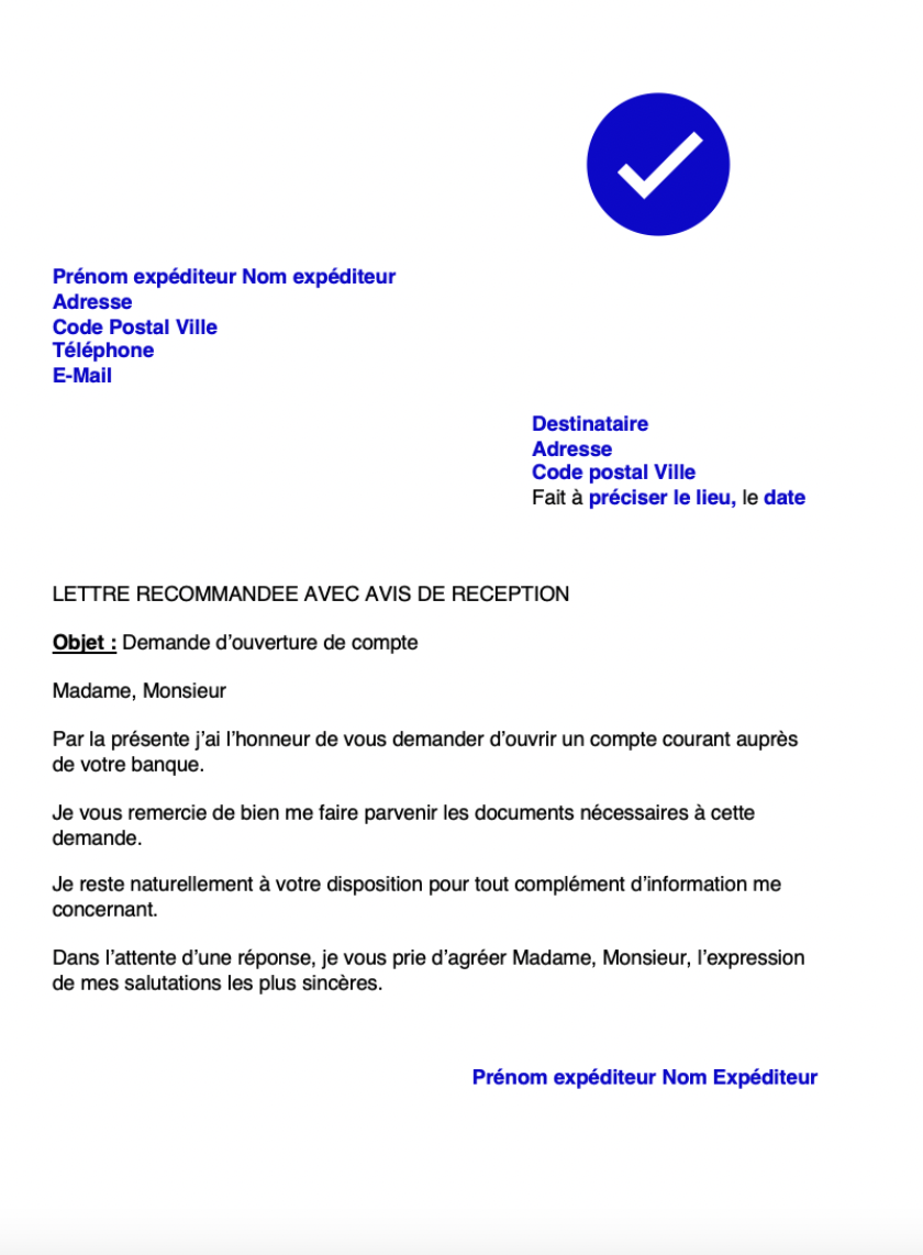 modele lettre ouverture compte