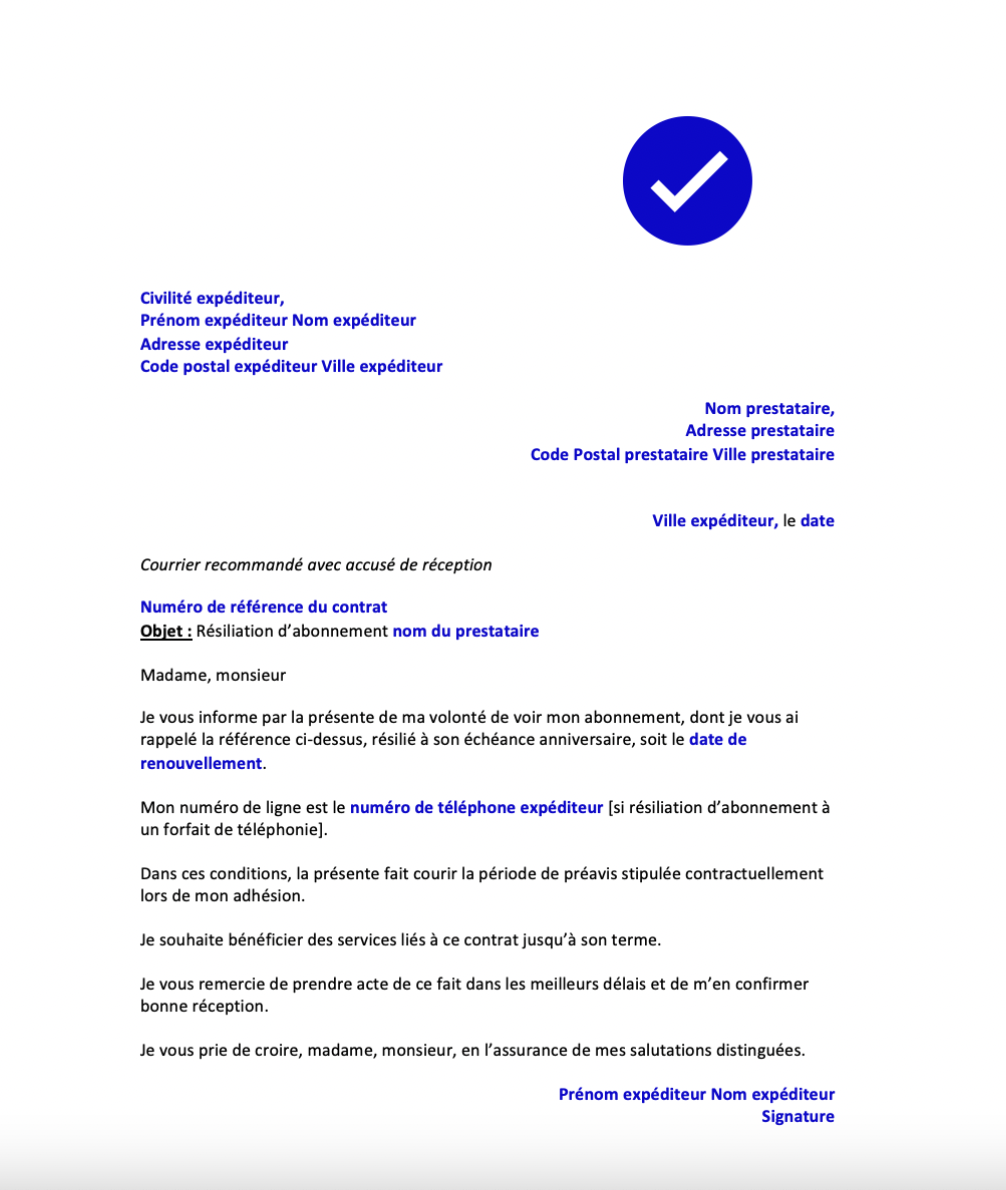 Mod le De Lettre Pour La R siliation D un Contrat Ou D un Abonnement