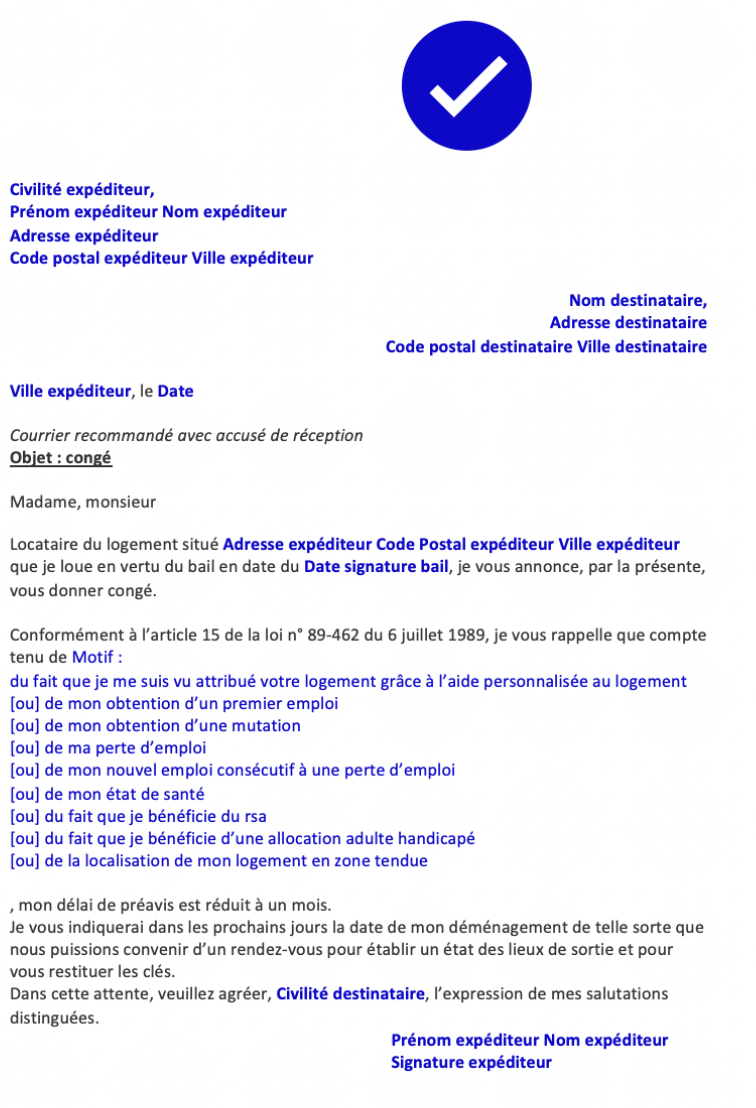 preavis bail 1 mois resilation locataire