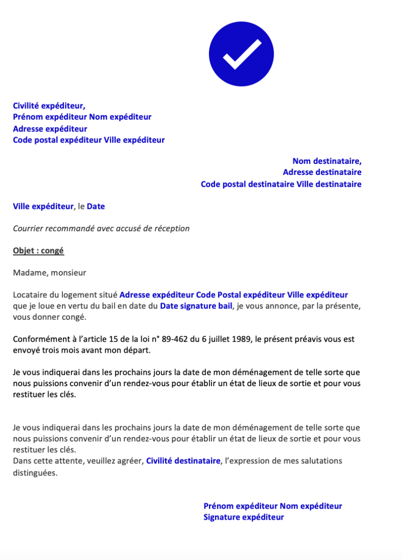 lettre type resiliation bail locataire