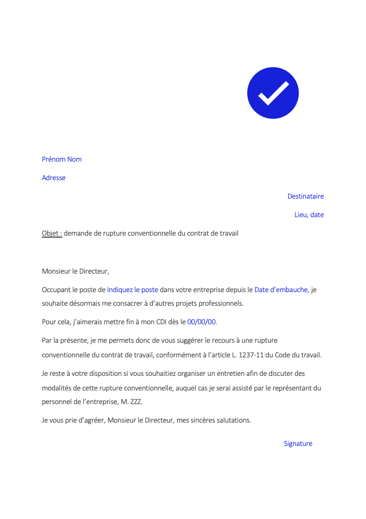 modele lettre Rupture conventionnelle