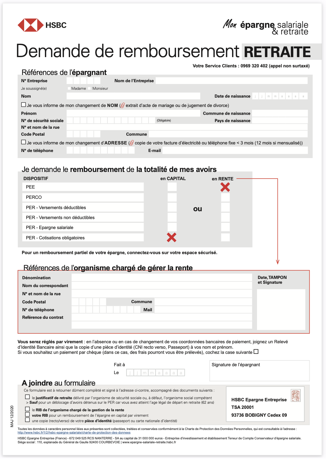 Demande remboursement PERECO HSBC