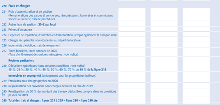 déficit foncier frais et charges declaration impots