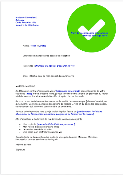 lettre resiliation assurance vie