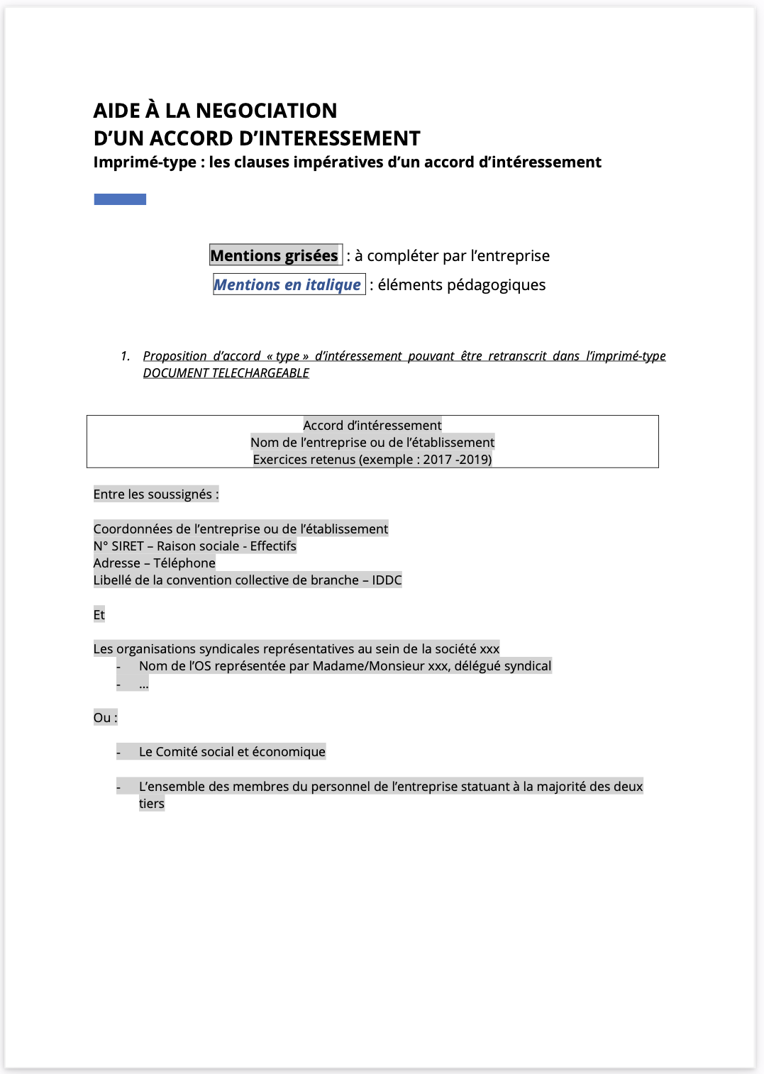 Accord interessement type