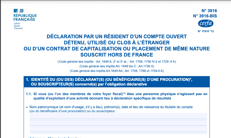 formulaire 3916 3425 declaration compte etranger