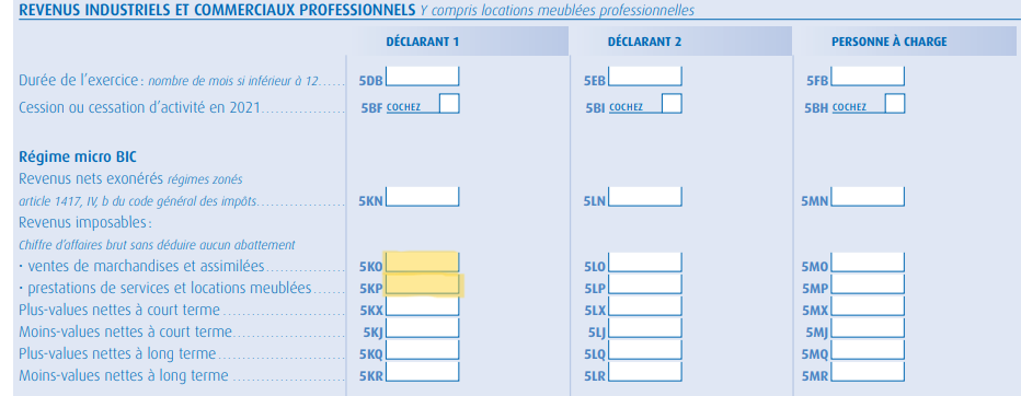 2042 C PRO BIC vente marchandise prestation service