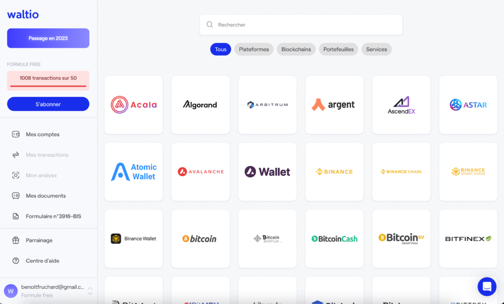 waltio ajout nouveau compte cryptomonnaies