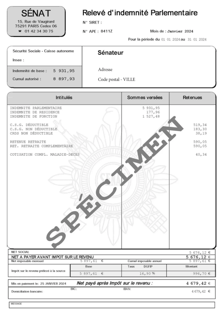 exemple bulletin salaire senateur