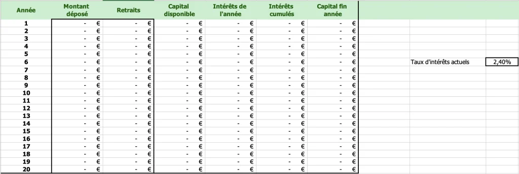 excel interets livret a simulateur
