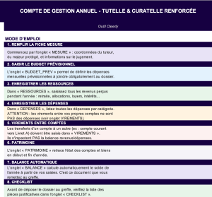 Aperçu du classeur Excel compte de gestion tutelle Cleerly